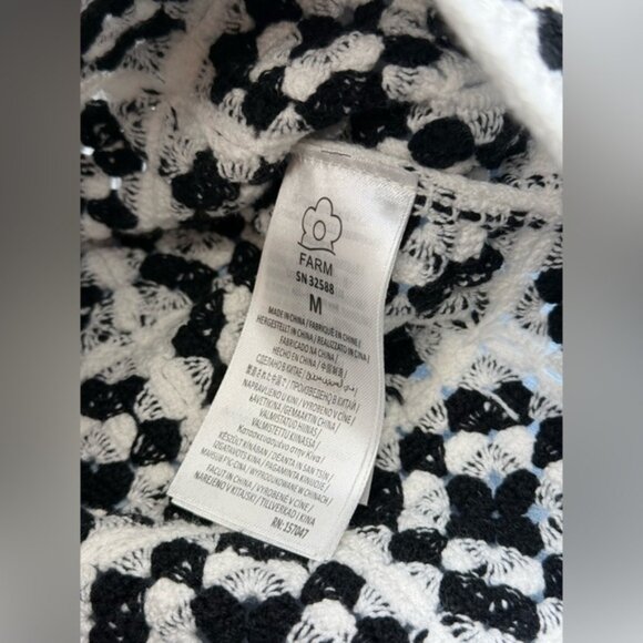 🆕 FARM Rio 🧿 NWT Patch Crochet Black & White Monochrome Button Up Jacket, Sz M - Picture 13 of 15